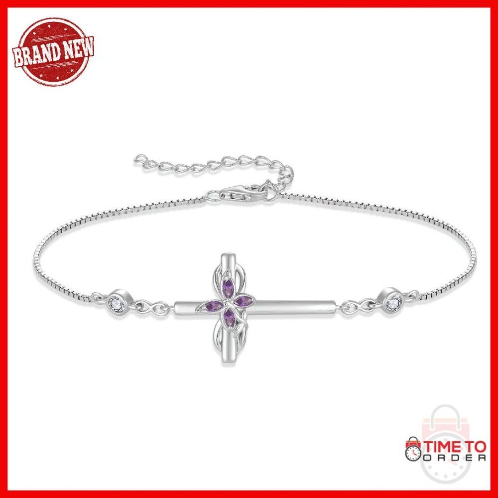 925 Sterling Silver Infinity Cross Butterfly Birthstone Bracelet